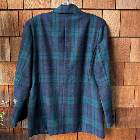 Vintage Casual Corner Blue/Green/Black Tartan Plaid All Wool Blazer - Women's 10 - Picture 4 of 7